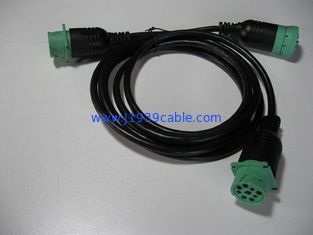 Green Deutsch 9-Pin J1939 Female to Dual 9-Pin Male Splitter Y Cable