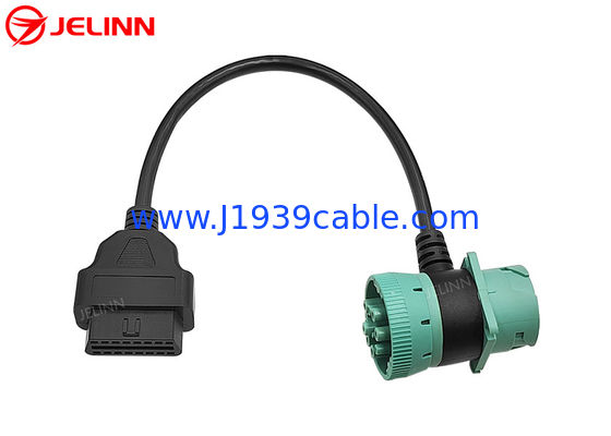 Green Deutsch J1939 9Pin Male Female Connector Pass-through to OBD2 OBDII کابل زنانه شکل T 9 پین OBD 2 Adapt